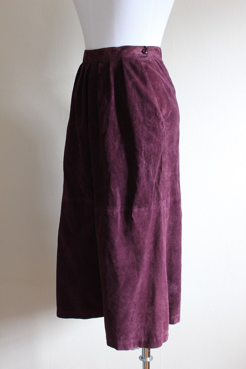 Vintage 1980s Purple Suede Midi Skirt image 6
