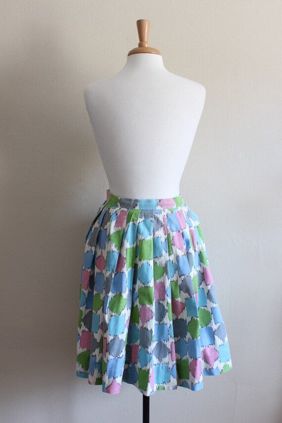 Vintage 1950s Pastel Print Pleated Skirt - image 8