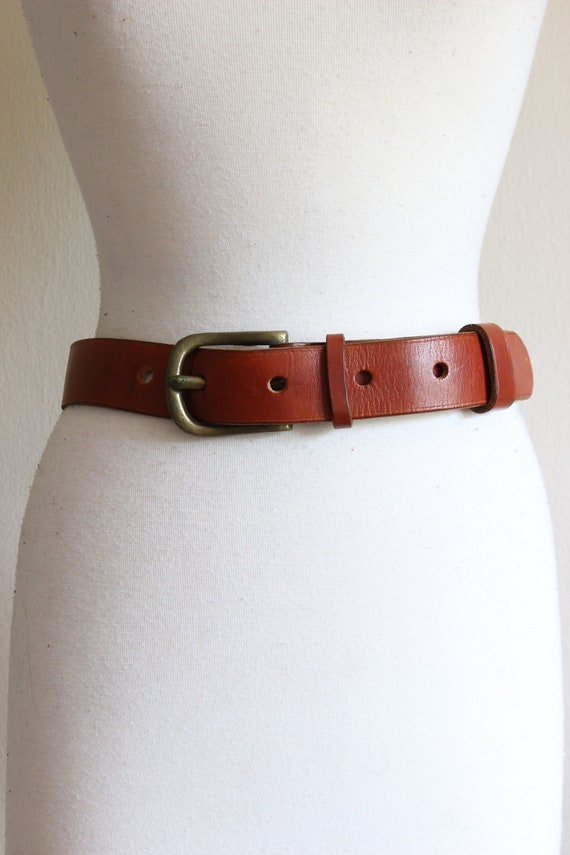 Vintage Orangey Brown Leather Belt with Chunky Buc