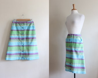 Vintage Purple, Green, & Blue Stripe 1960s Skirt