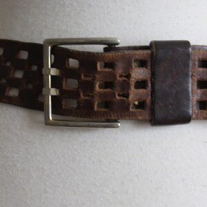 Vintage Checkerboard Cutout Brown Leather Wide Belt image 3