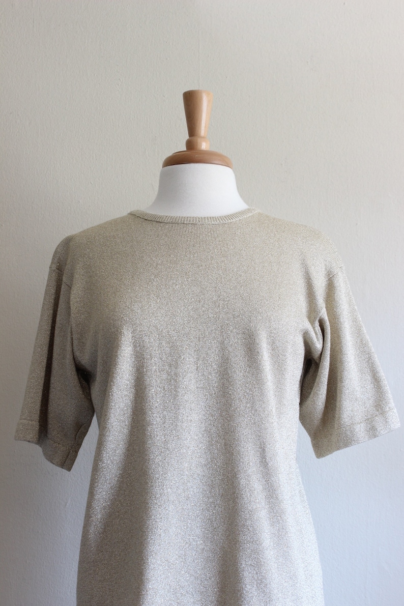 Vintage Metallic Gold Lurex Knit Short Sleeve Top image 3