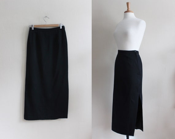 Vintage 100% Wool Black Long Skirt