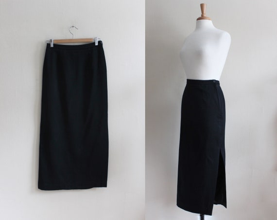 Vintage 100% Wool Black Long Skirt - image 1