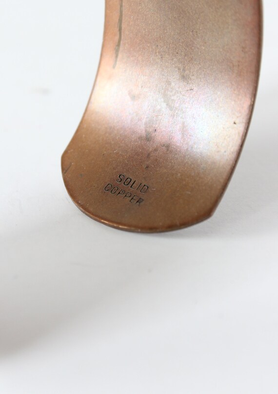 Vintage 1970s Solid Copper Tooled Cuff Bracelet - image 10