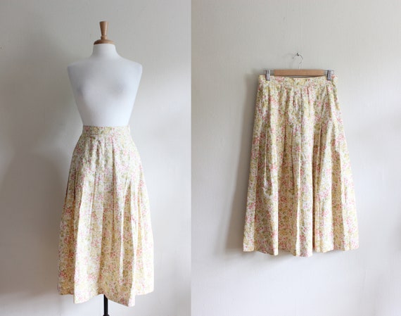 Vintage Laura Ashley Yellow Floral Midi Skirt