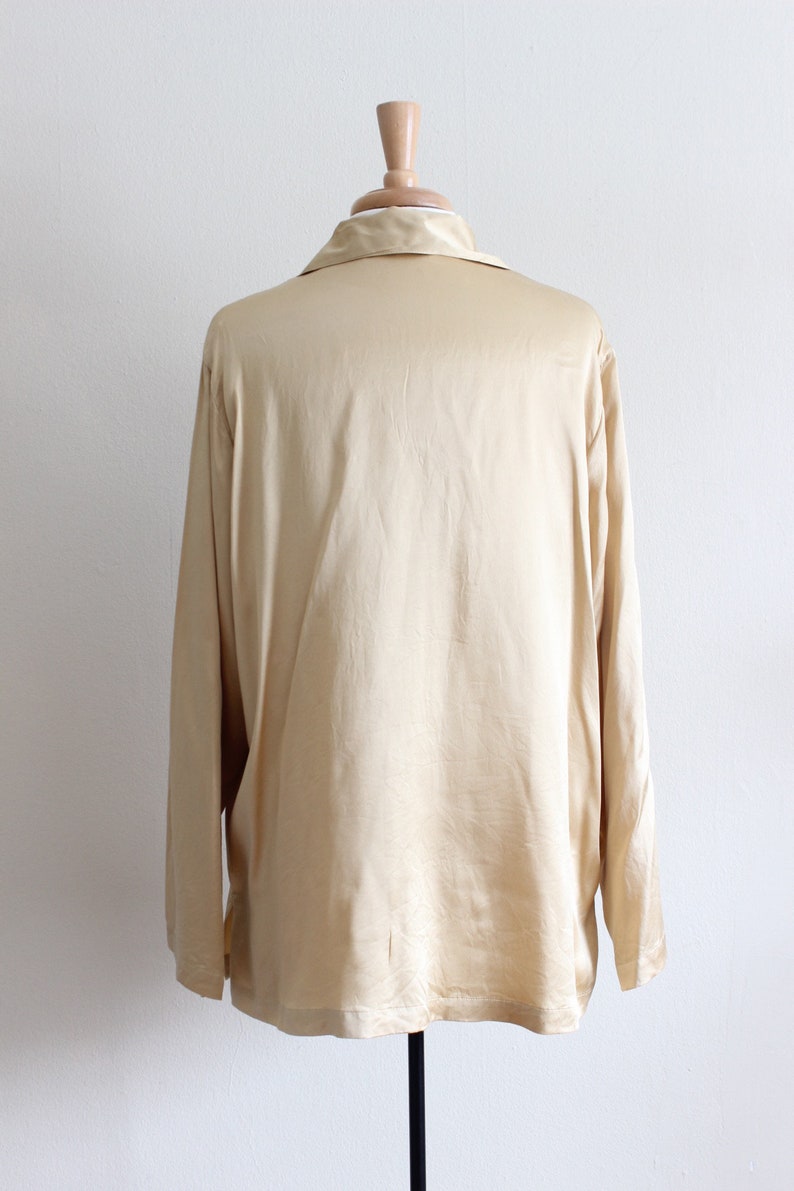 Vintage 1990s Gold 100/% Silk Pajama Style Top