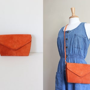 Vintage Orange Suede Envelope Style Clutch Bag