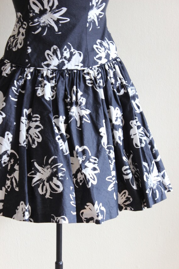 Vintage Laura Ashley Black & White Floral Mini Dr… - image 3