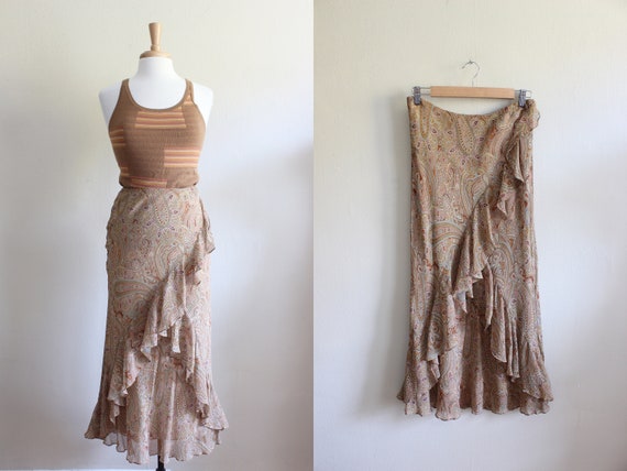 Vintage 1990s Paisley Print Silk Chiffon Bias Cut