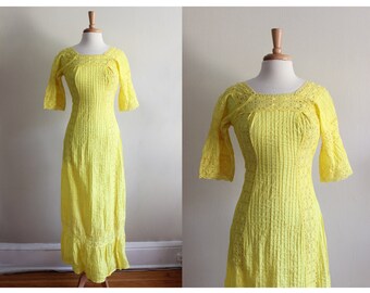 Vintage Yellow Lace Trim Sun Dress