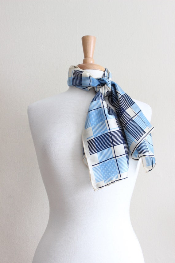 Vintage Blue Plaid Silk Blend Echo Scarf - image 6