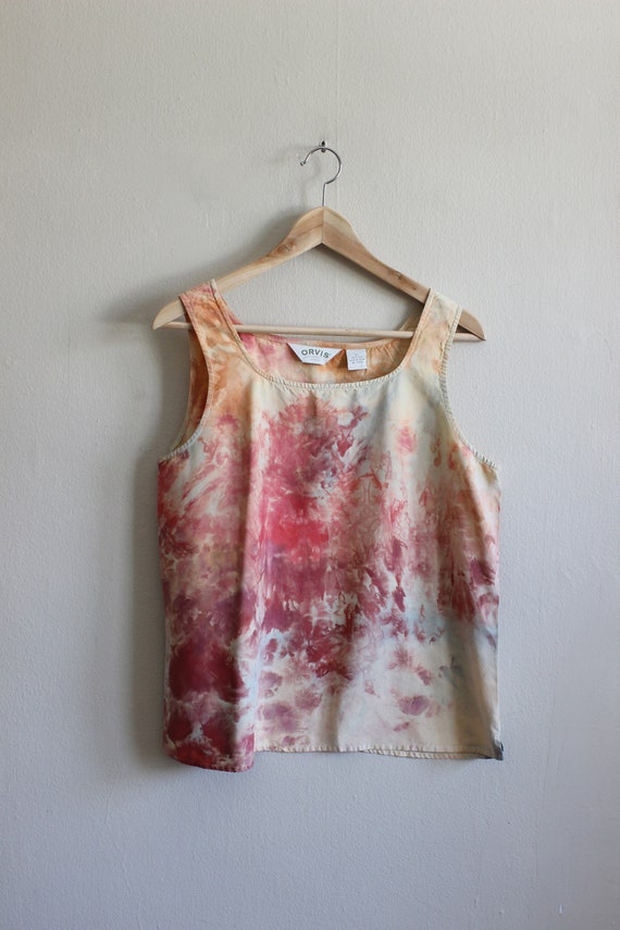 Yellow & Red Tie Dye Vintage Silk Tank Top - image 9