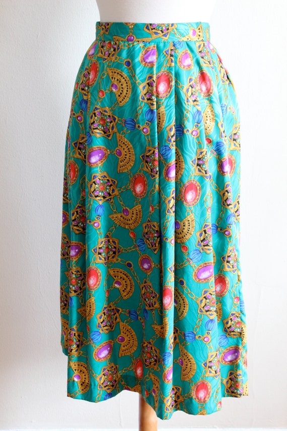 Vintage Green Baroque Jewel Print Midi Skirt - image 4