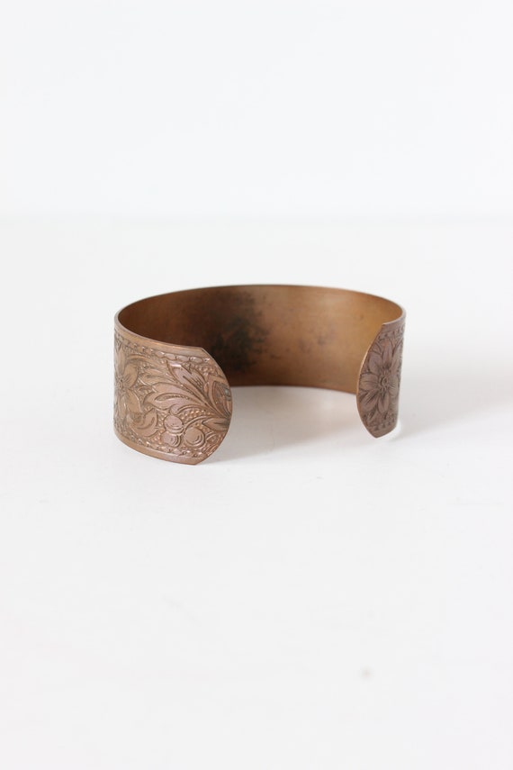 Vintage 1970s Solid Copper Tooled Cuff Bracelet - image 6