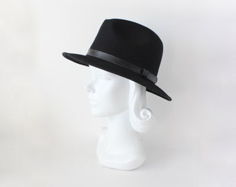 Vintage Black 100% Wool Panama Hat