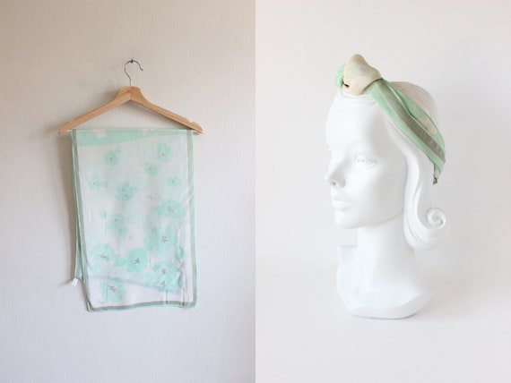 Vintage Mint Green Floral Vera Scarf - image 1