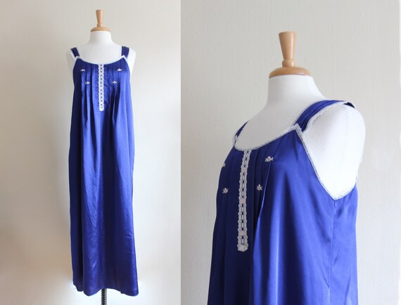 Vintage Barbizon Cobalt Blue Satin Nightgown