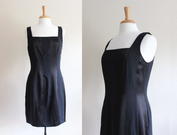 Vintage 1990s Laundry Black Satin Stripe Mini Dres