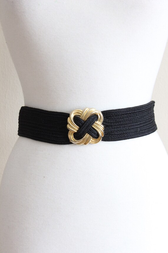 Vintage Braided Cord Black Wide Belt with Chunky … - image 2