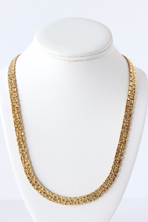 Vintage Goldtone Textured Chain Necklace - image 2