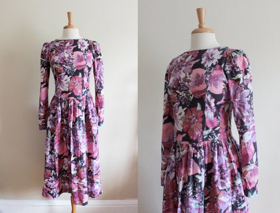Vintage Purple Floral Laura Ashley Dress