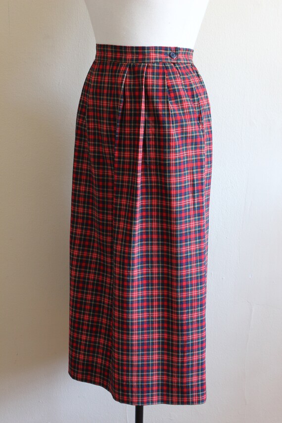 Vintage Pendleton Red Plaid Wool A-Line Midi Skirt - image 6