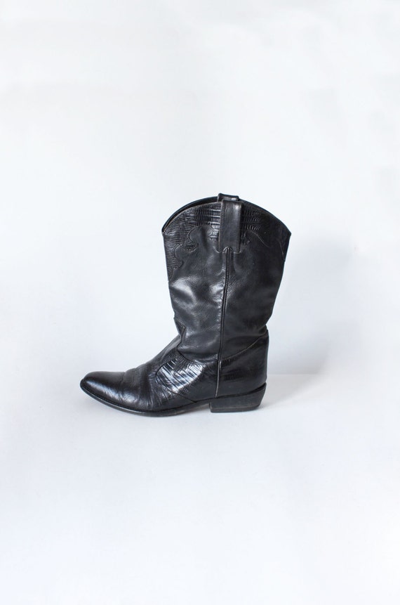 Vintage Joan & David Black Leather Cowboy Boots, s
