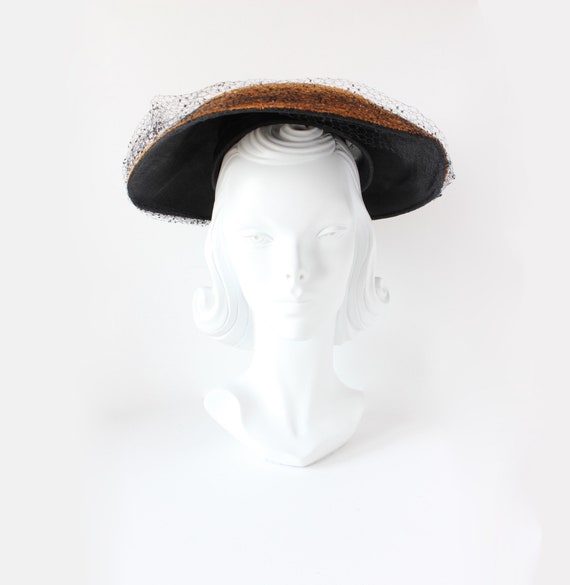 Vintage 1950s Phil Strann Cello Straw Saucer Hat - image 1