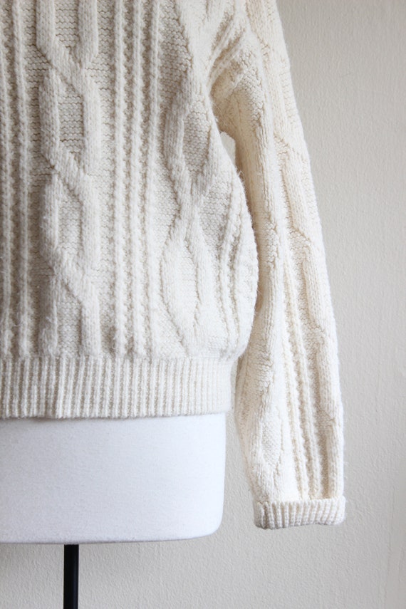 Vintage 1960s Off White Cable Knit Slouchy Pullov… - image 6