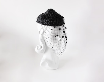 Vintage Fibert Orcel Jr. Black Veiled Mini Cocktail Hat