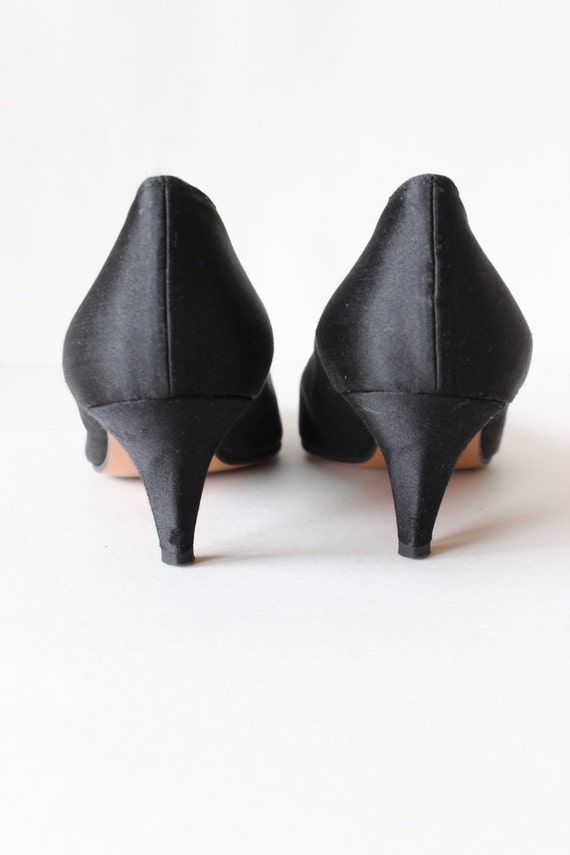 Vintage 1980s Yves Saint Laurent Black Satin Pump… - image 4