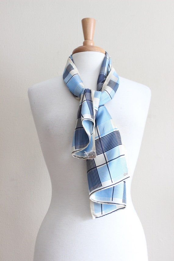 Vintage Blue Plaid Silk Blend Echo Scarf - image 5