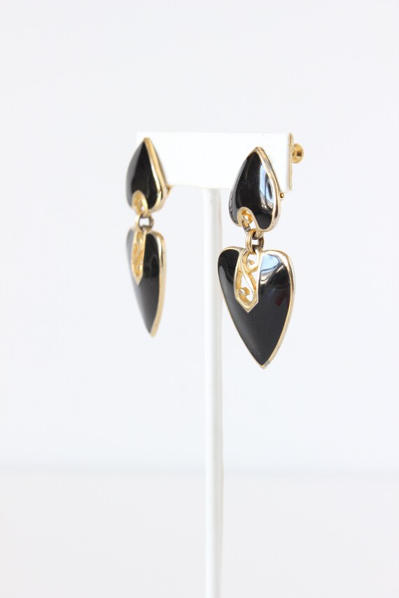 Vintage Edgar Berebi Gold Tone & Black Enamel Drop Ea… - Gem
