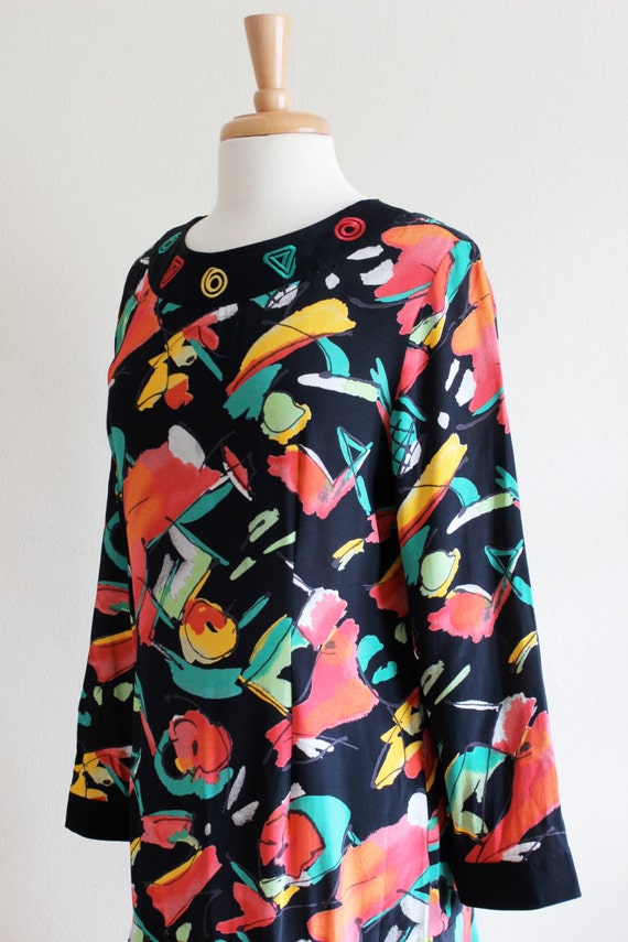 Vintage Black & Multicolor Abstract Long Sleeve D… - image 5
