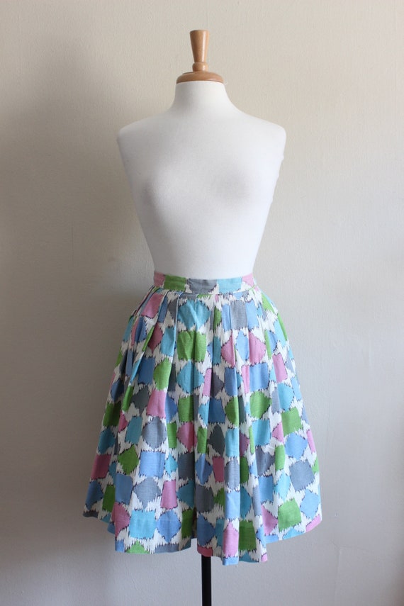 Vintage 1950s Pastel Print Pleated Skirt - image 2