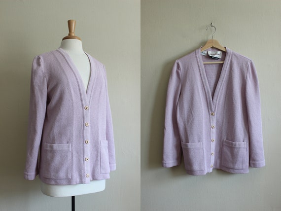 Vintage 1970s Castleberry Lavender Cardigan Sweat… - image 1