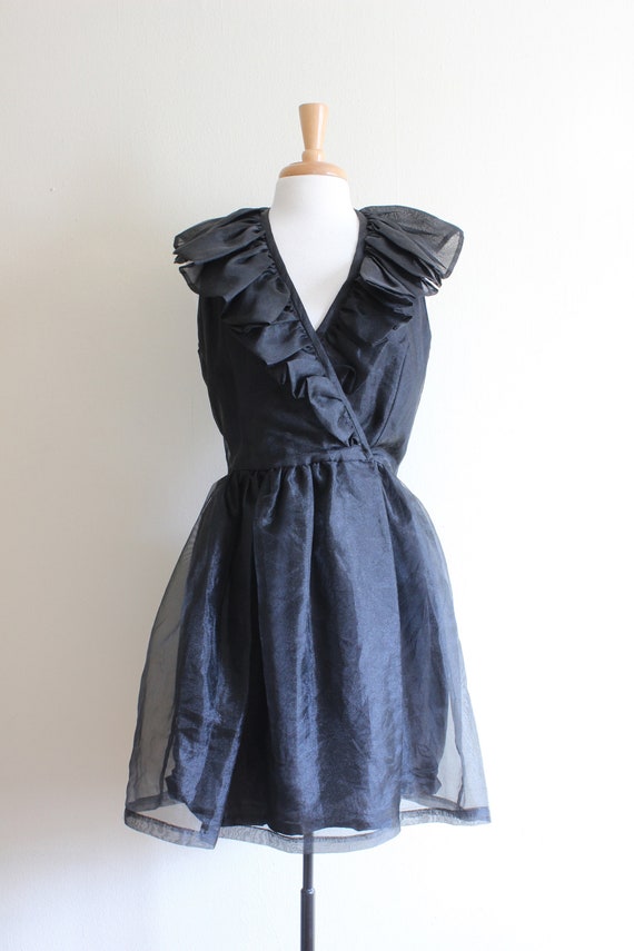 Vintage Night Way Black Organza Ruffle Dress - image 2