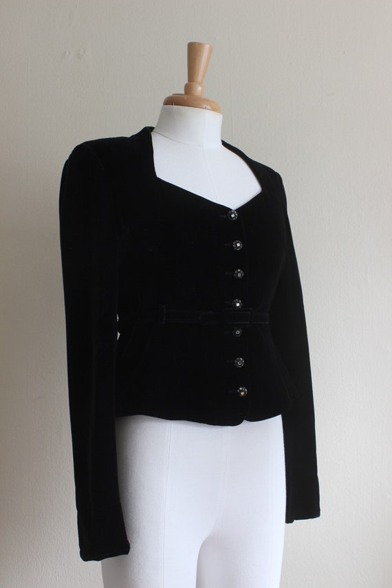 Vintage Anne Klein II Black Velvet Belted Top wit… - image 5