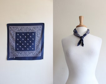 Vintage Paris Paisley Print Navy Blue Cotton Bandana