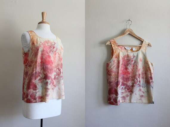 Yellow & Red Tie Dye Vintage Silk Tank Top - image 1