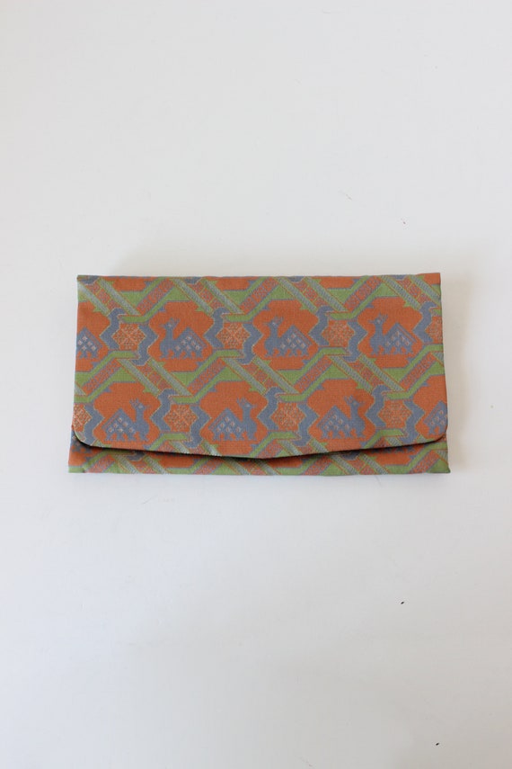 Vintage Peach, Green, and Blue Print Clutch Wallet