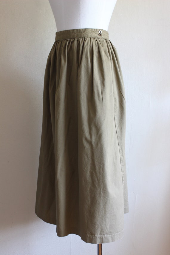 Vintage 1980s Khaki Cotton Full Midi Skirt - image 7