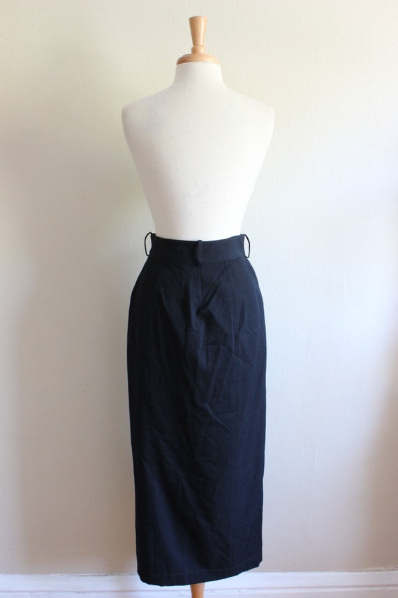 Vintage Black Wool Zipper Front Midi Skirt - image 5