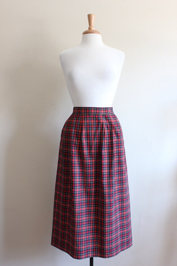 Vintage Pendleton Red Plaid Wool A-Line Midi Skirt - image 2