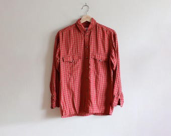 Vintage Tan & Red Plaid Check Slouchy Button Down