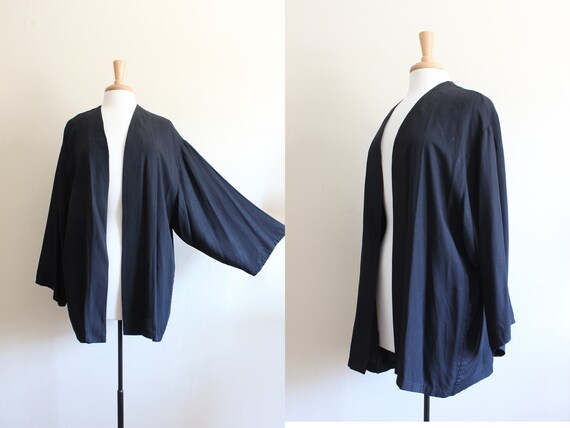 Vintage Slouchy Black Crepe Minimalist Boxy Jacket - image 1