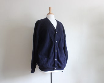 Vintage Lands' End Navy Blue Lambswool Slouchy Cardigan Sweater