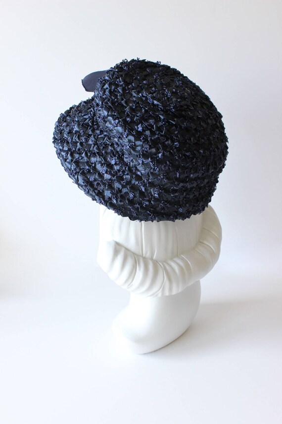 Vintage 1960s Navy Blue Woven Cello Straw Hat - image 8