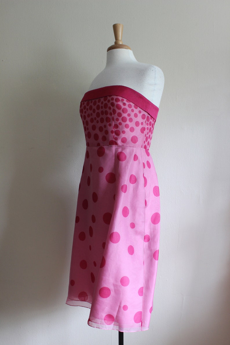 Vintage Y2K Kay Unger Pink Polka Dot Strapless Dress image 6